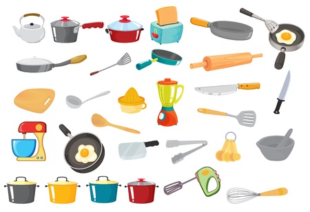 illustration of various utensils on a white のイラスト素材