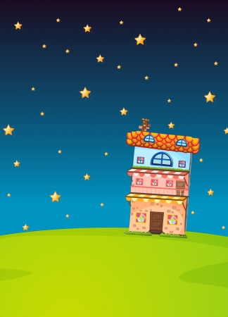 illustration of a building in the nightのイラスト素材