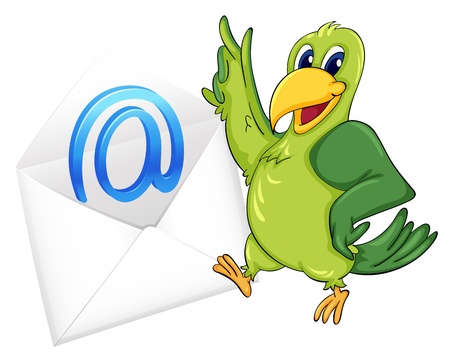 illustration of a bird with mail envelop on a whiteのイラスト素材