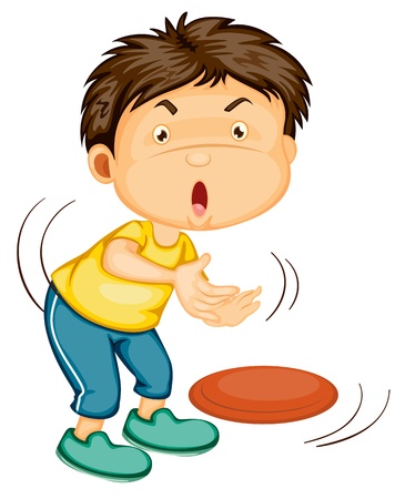 illustration of a boy playing disc on a whiteのイラスト素材