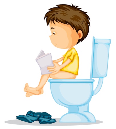 illustration of a boy sitting on commode on a whiteのイラスト素材