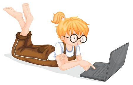 illustration of a girl with laptop on a white backgroundのイラスト素材