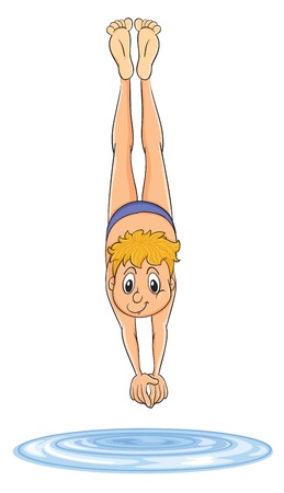 illustration of a boy diving into water on a white backgroundのイラスト素材