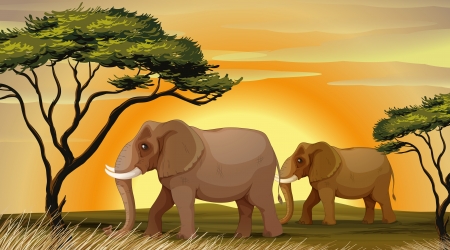 illustration of a Elephant standing under a treeのイラスト素材