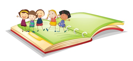 illustration of kids and book on a white backgroundのイラスト素材
