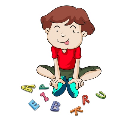 illustration of alphabets and boy on a white backgroundのイラスト素材