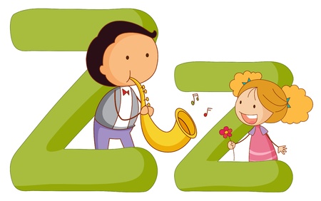 Illustration of children in a letter of alphabetのイラスト素材