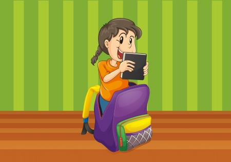 illustration of a girl with book in a bagのイラスト素材