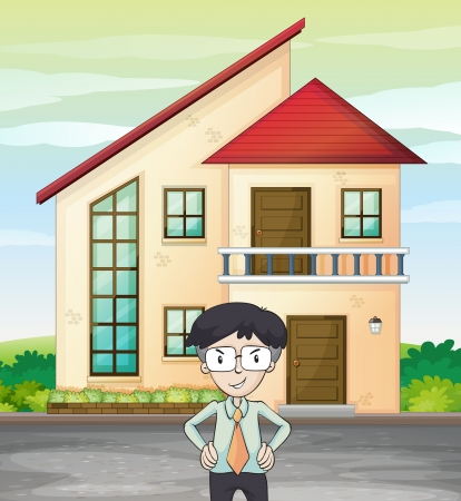illustration of a man infront of houseのイラスト素材