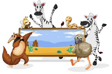 illustration of various animals and board on whiteのイラスト素材