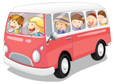 illustration of kids in a bus on white backgroundのイラスト素材