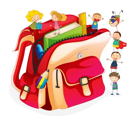 Illustration of tiny students and a schoolbag Illustration of tiny students and a schoolbag