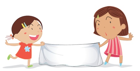 Illustration of young girls and a bannerのイラスト素材