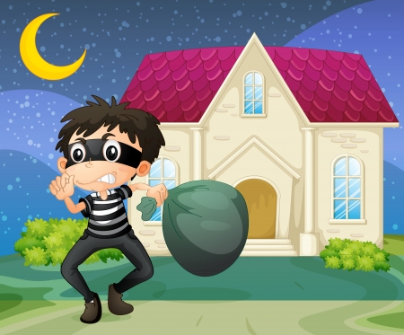 illustration of a thief running in nightのイラスト素材