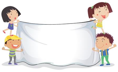 Illustration of kids with a bannerのイラスト素材