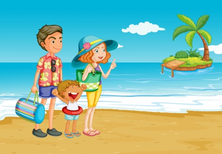 Family outing to the beachのイラスト素材
