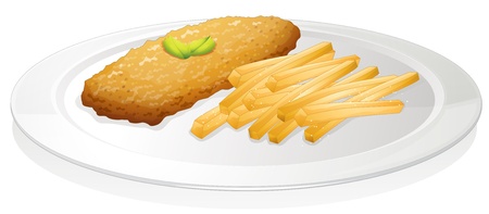 illustration of a french fries and cutlet on a white backgroundのイラスト素材
