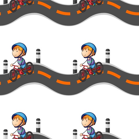 illustration of a boy riding on bicycle on white backgroundのイラスト素材