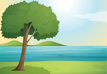 illustration of a tree and river in a beautiful natureのイラスト素材