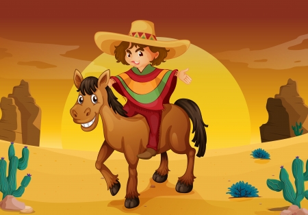  man and horse in a desertのイラスト素材