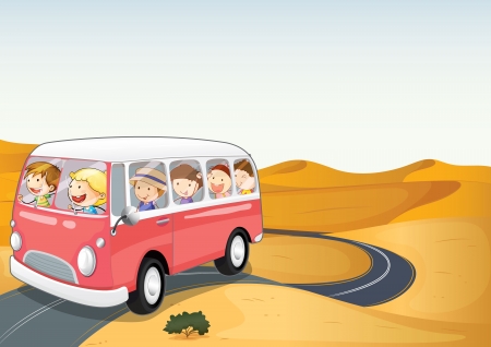 illustration of bus in a desertのイラスト素材