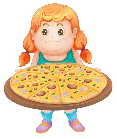 illustration of girl and pizza on a white backgroundのイラスト素材