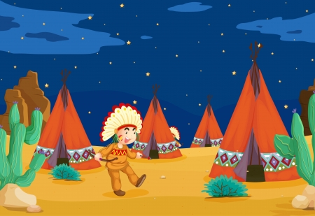 illustration of a tent house and a kidのイラスト素材