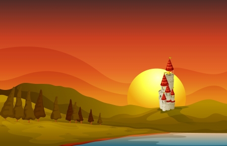 illustration of building in a beautiful natureのイラスト素材