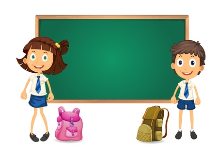 illustration of a kids and green board on white backgroundのイラスト素材
