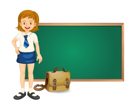 illustration of a girl and green board on white backgroundのイラスト素材