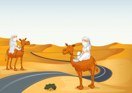 illustration of arabians riding on a camel in a desertのイラスト素材