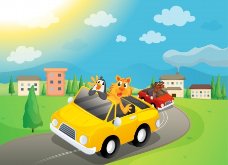 illustration of animals travelling in carのイラスト素材