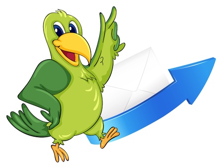 illustration of a parrot, arrow and envelop on a white backgroundのイラスト素材
