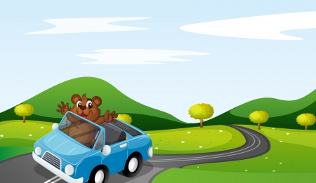illustration of a bear and a car in a beautiful natureのイラスト素材