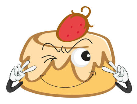 illustration of a cake with strawberry garnishingのイラスト素材