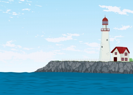 detailed illustration of a light house and seaのイラスト素材
