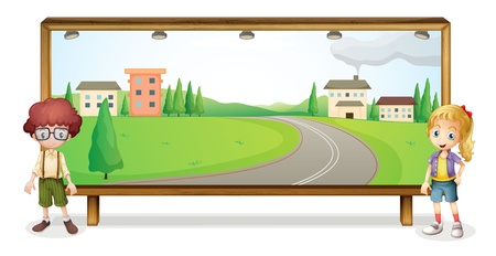 illustration of kids and board on white backgroundのイラスト素材