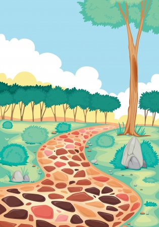 illustration of a landscape with coloured tiled roadのイラスト素材