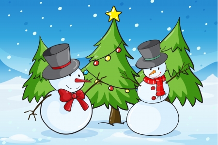 detailed illustration of snowmen in a snow landのイラスト素材