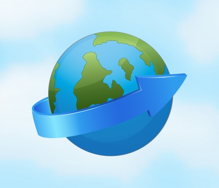 illustration of an earth globe and arrow on a blueのイラスト素材