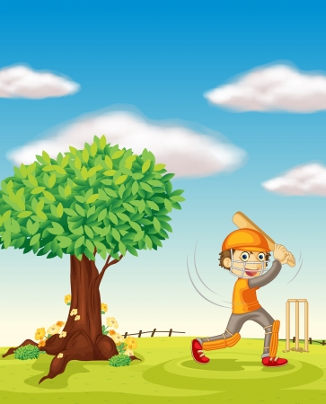illustration of a boy and a tree in a beautiful natureのイラスト素材