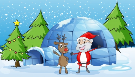 detailed illustration of a reindeer and santaclauseのイラスト素材
