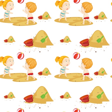 illustration of kids and bucket on a white backgroundのイラスト素材