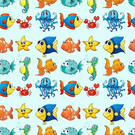 illustration of a various sea animals on a white backgroundのイラスト素材