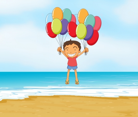 illustration of an ocean and a boy in a beautiful natureのイラスト素材