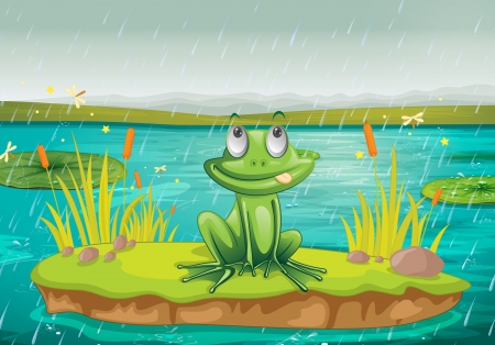 illustration of a frog and a water on a white backgroundのイラスト素材