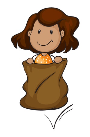 detailed illustration of a girl in a sack on white backgroundのイラスト素材