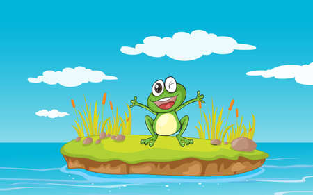 illustration of a frog and a water in a beautiful natureのイラスト素材