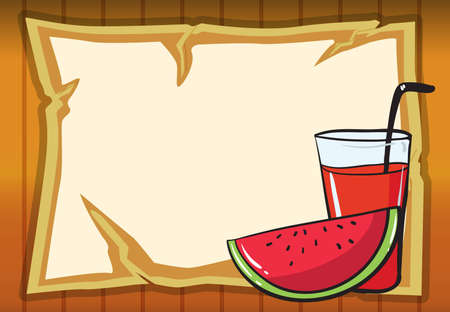 illustration of a watermelon and juice in a yellow backgroundのイラスト素材