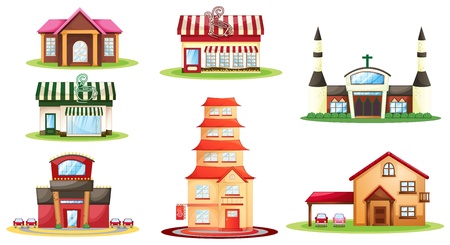 illustration of various houses on a white backgroundのイラスト素材